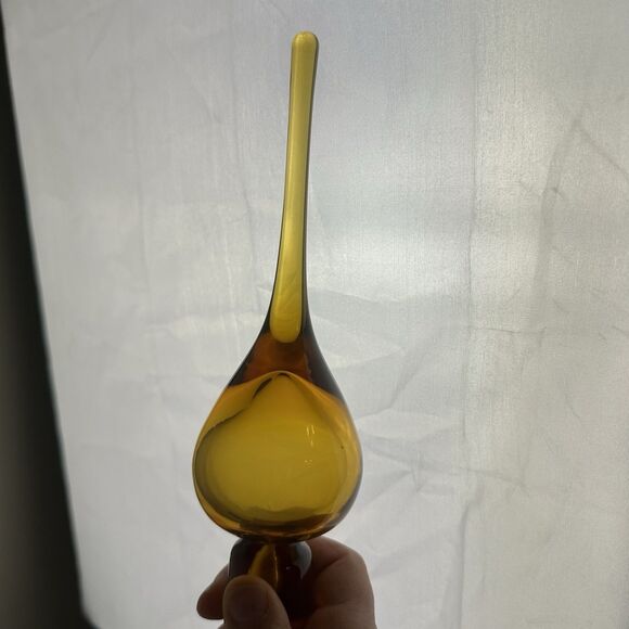 MCM Amber Art Glass Decanter Genie Bottle Flame Tear Drop Stopper ONLY 9” - Picture 3 of 10